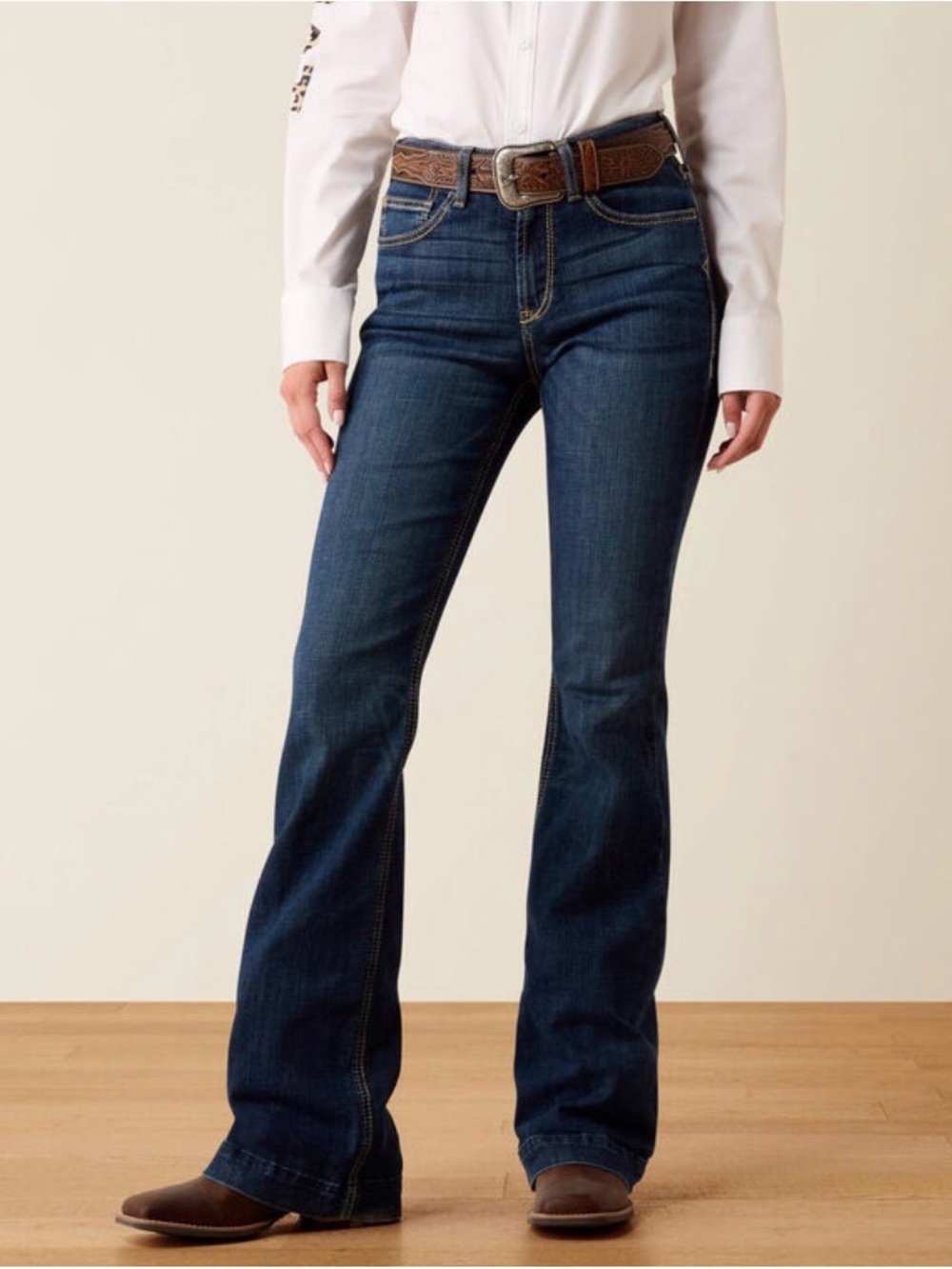 Ariat R.E.A.L. Ella High Rise Slim Trouser Jeans Dark Wash Wide Leg Flared 28L